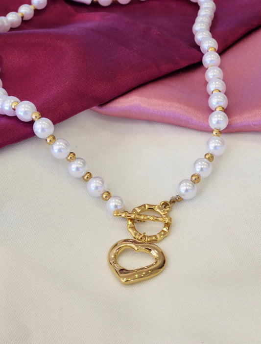 Collar perlas circulo palito corazon